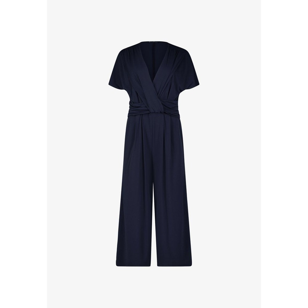 Betty Barclay 8 Navy Blue Wrap Front Wide Leg Jumpsuit V-Neck Short Sleeve